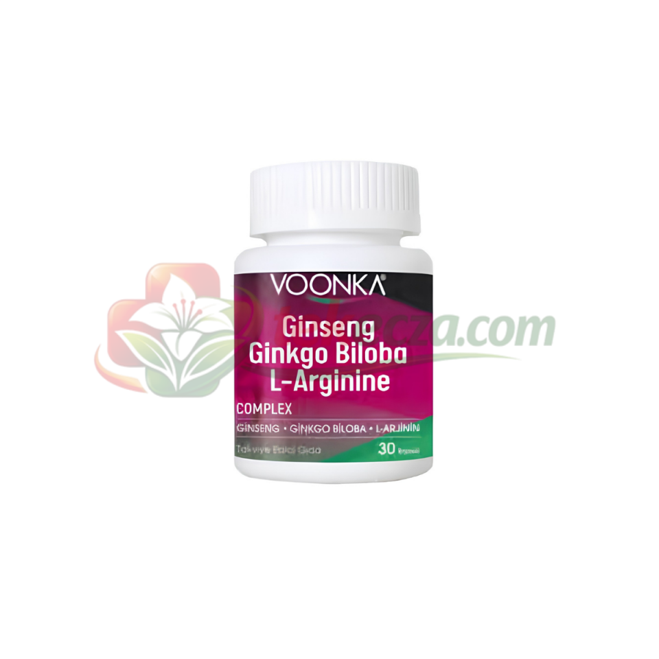 Voonka Ginseng, Ginkgo ve L-Arjinin İçeren Takviye Edici Gıda 30 Kapsül